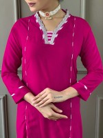 Deep Pink Viscose Silk Readymade Kurti